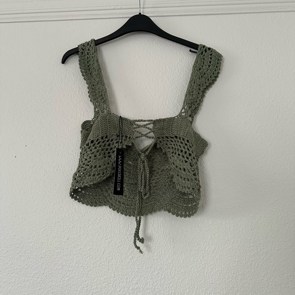NWT Mermaid Crochet Sea Shell Pearl Crop Top green - Picture 3 of 3